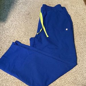 Figs Blue Track Pants with Yellow Drawstring